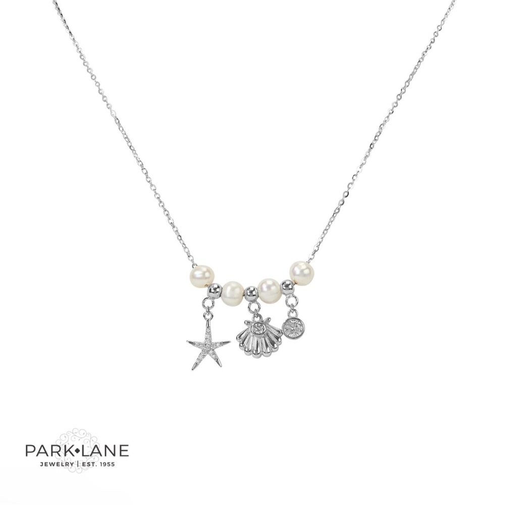 Park Lane Silver and Pearl Beach Charm Necklace